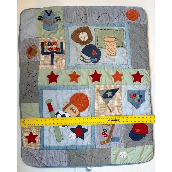Lambs and Ivy Sports Football Baseball Basketball Stars Quilt Nursery Blanket - Picture 7 of 7